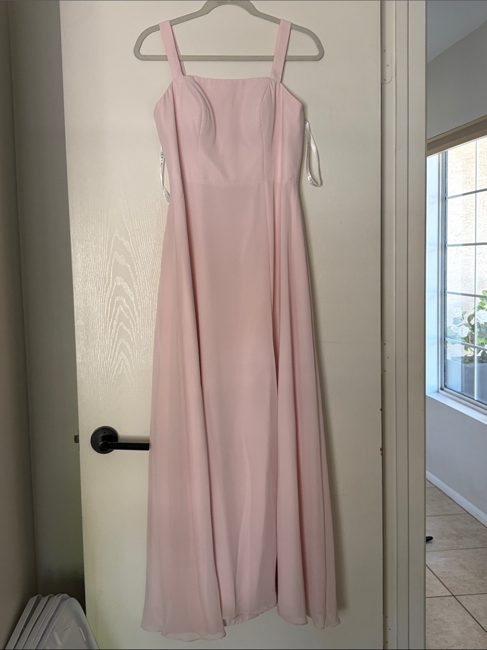 Azazie Blush Pink Square Neck Maxi Dress